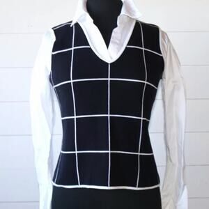 Deane & White‎ Women's PM Black Knit V-Neck Windowpane Pullover Vest